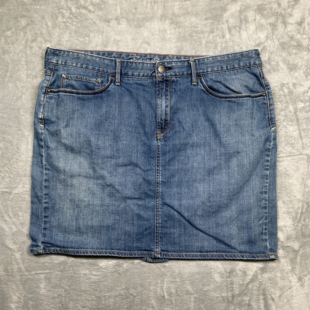 Eddie Bauer Denim Skirt Womens 16 Blue Stretch Cotton Blend Mini Casual 5-Pocket